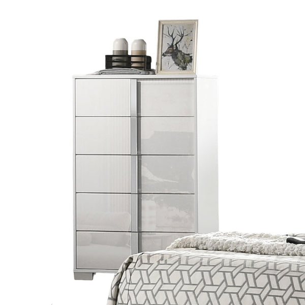 English Elm Contemporary Chic Chest with Gold Accents, Acrylic Trim, Metal Bracket Legs and Dust‑Proof Drawers White 34 L x 21 W x 52 H B2741P372196