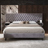 Christopher Knight Home® - Noble House - - King Size Platform Bed With Headboard, Modern Velvet Upholstered Platform Bed With 2 Nightstands, With Diamond Tufted, Grey