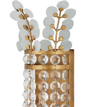 Currey & Company Bradshaw Wall Sconce - Elegant Wrought Iron Design With Crystal Baguettes & Frosted Glass Accents Gold Glass ,Crystal ,Wrought Iron 5000-0283-currey-company