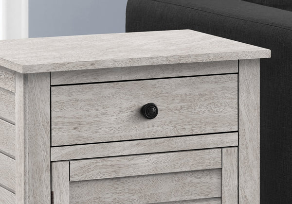 English Elm Accent Transitional Side Table with Drawer and Cabinet, Coastal Washed Grey Veneer, 25" High Compact Nightstand Gray Wash 28 L x 22 W x 8 H B2710P219462