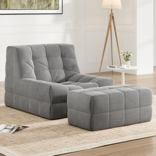 English Elm Bean Bean Bag Chair for Adults with Ottoman Filled with High-Density Memory Foam for Superior Comfort and Support Grey T3623P408793
