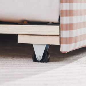 English Elm Full Size Gingham Linen Daybed with Wave Backrest Trundle and Usb Charging Port Pink W1413S00138