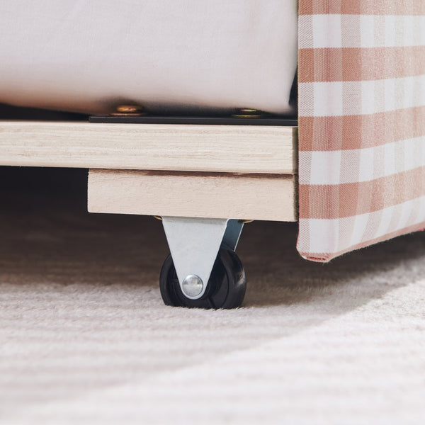 English Elm Full Size Gingham Linen Daybed with Wave Backrest Trundle and Usb Charging Port Pink W1413S00138