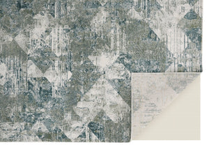 Feizy Rugs Atwell Contemporary Abstract Low Pile Rug - Ethereal Distressed Design In Silvery Aqua And Gray Green,Ivory Polypropylene Atl3868fgrnmlti38
