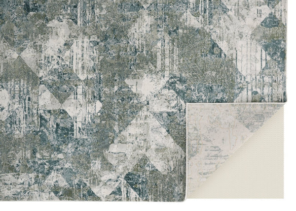 Feizy Rugs Atwell Contemporary Abstract Low Pile Rug - Ethereal Distressed Design In Silvery Aqua And Gray Green,Ivory Polypropylene Atl3868fgrnmlti38