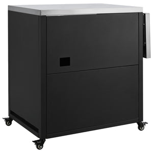 English Elm Versatile Outdoor Cabinet with Foldable Stainless Top, Extendable Iron Panel, Locking Wheels, Matte Black N719P244805B