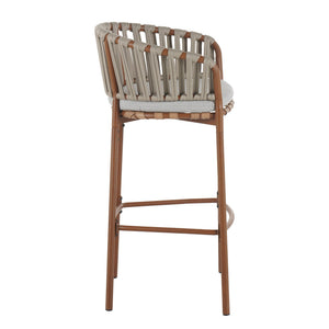 English Elm Christopher Knight Home® - Lodi Teak Outdoor Metal Rope Barstools Set of 2 — Beige Weather-Resistant Fabric, Ergonomic Fan Back N775P268025T