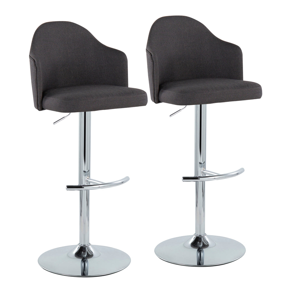 English Elm Ahoy Adjustable Barstools Set Of 2 In Charcoal Fabric & Chrome - Modern Comfort With Swivel Design B202S00733