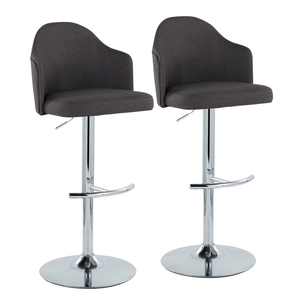 English Elm Ahoy Adjustable Barstools Set Of 2 In Charcoal Fabric & Chrome - Modern Comfort With Swivel Design B202S00733
