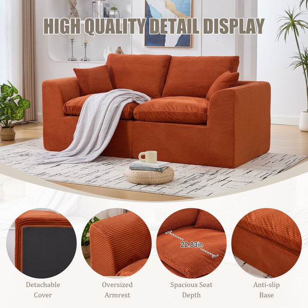 English Elm UNITED Cloud Couch Modular Sectional Sofa with Corduroy Cover, Ergonomic 2-Seater, No Assembly Needed Orange W1568P371118