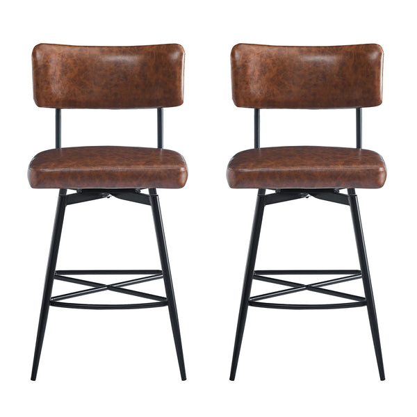 English Elm Christopher Knight Home® - 26''Retro Curved Back Swivel Counter Stools Set of 2 with Bowknot Footrest Smooth PU Leather Comfort Brown PU N780P199991B