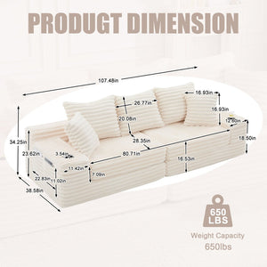 English Elm Oversized Corduroy Cloud Couch Convertible Sleeper Sofa with Memory Foam Seating Beige W395S00116