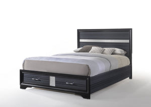 English Elm Black Queen Bed with Storage Drawers, 3D Texture Veneer & Sparkling Trim, No Box Spring Needed B062S00511