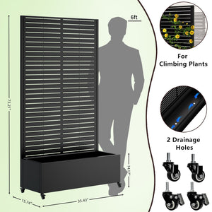 English Elm Metal Planter Box with Trellis on Wheels — 12" Deep Galvanized Raised Bed, Privacy Screen, Black W347P331023