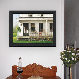 English Elm "back Porch Gathering" John Rossini Framed Wall Art Matte Black Solid Wood Print B06788647