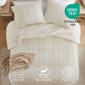 JLA Home Madison Park - Cable Chenille Comforter Set with Sherpa Reverse, Oeko-Tex Plush Cable-Knit Comfort & Durability Ivory MP10-8889
