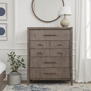 English Elm Avana Five Drawer Chest Poplar Acacia Veneer Mid Century Bedroom Storage Fully Assembled B108P468532