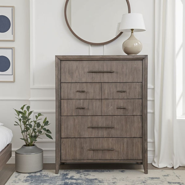 English Elm Avana Five Drawer Chest Poplar Acacia Veneer Mid Century Bedroom Storage Fully Assembled B108P468532