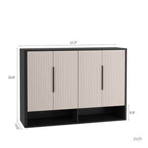 English Elm Shoe Cabinet with Four Doors Adjustable Shelves Entryway Organizer Modern Storage Unit W1321S00040