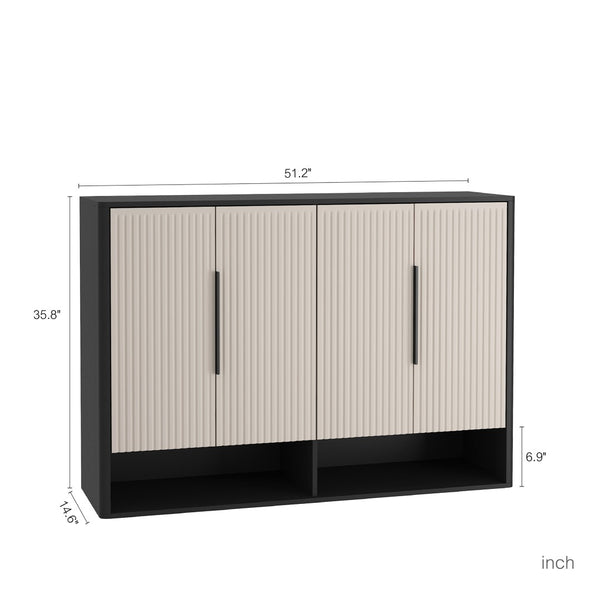 English Elm Shoe Cabinet with Four Doors Adjustable Shelves Entryway Organizer Modern Storage Unit W1321S00040