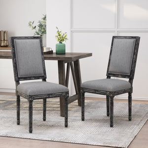 English Elm Christopher Knight Home® - DINING Chair Set of 2 French Country Upholstered Dining Chairs with Fluted Legs and Weathered Finish Grey 71237.00GRY