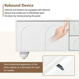 English Elm ON-TREND Cream TV Stand 69.6” with Arched Doors, 2 Drawers, Rebound Soft-Close & Stylish Round Legs White N721P205779K