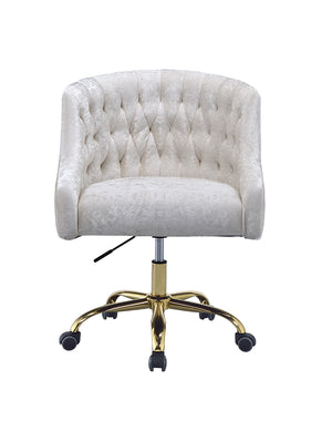 English Elm Levian Cream Velvet Office Chair with Gold Base, 360° Swivel, Adjustable Height, Tufted Comfort B2726P266289