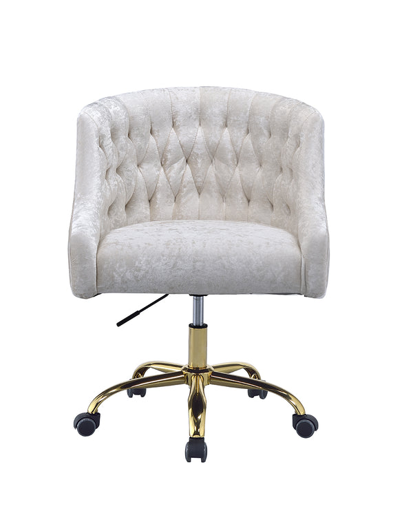 English Elm Levian Cream Velvet Office Chair with Gold Base, 360° Swivel, Adjustable Height, Tufted Comfort B2726P266289