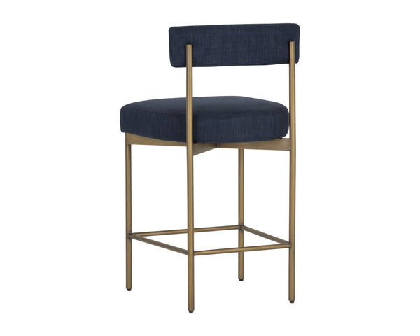 Sunpan Seneca Counter Stool - Modern Open Back Design with Stylish Steel Frame for Contemporary Spaces Antique Brass / Arena Navy