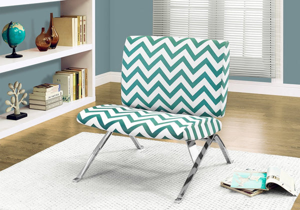 English Elm Accent Chair Wide Upholstered Seat with Chevron Pattern, High-Density Foam Comfort, Chrome Legs Modern Teal 32 L x 29 W x 13 H B2710P220001