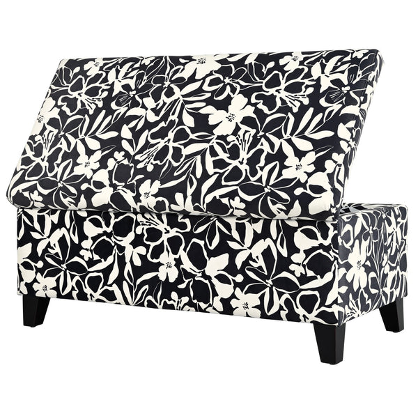 English Elm Christopher Knight Home® - Luxury Storage Ottoman with Floral Patterned Fabric, Soft-Close Hinges, Hidden Compartment for Blankets and Seating Comfort Black Floral,White N767P257582W
