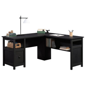 English Elm L-Shaped Desk In Sleek Black Finish - Space-Saving Design With Storage & Cable Management Features B356P402735