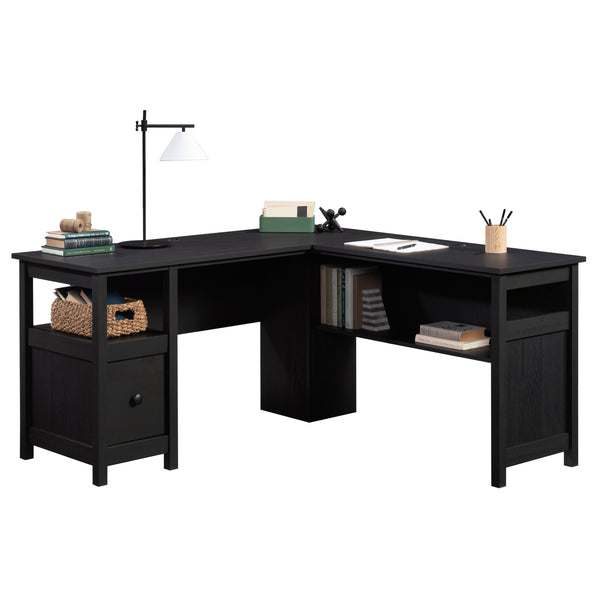English Elm L-Shaped Desk In Sleek Black Finish - Space-Saving Design With Storage & Cable Management Features B356P402735