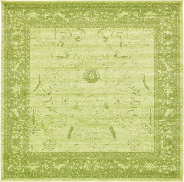 Unique Loom La Jolla Floral Machine Made Floral Rug Light Green, Green/Light Green 9' 10" x 9' 10"