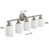 English Elm Modern 5-Light Vanity Wall Sconce, Brushed Nickel Finish With Frosted Glass Shades For Bathroom Or Hallway Lighting (No Bulbs)