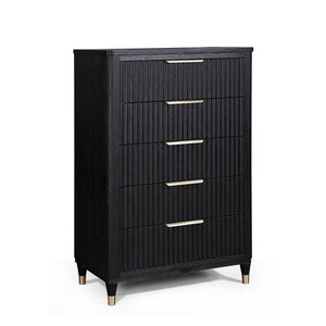 English Elm 1pc Contemporary 5-Drawer Tall Chest with Metal Knobs, Sleek Modern Finish for Stylish Bedroom Storage Black 39 L x 21.3 W x 54 H B011P240207