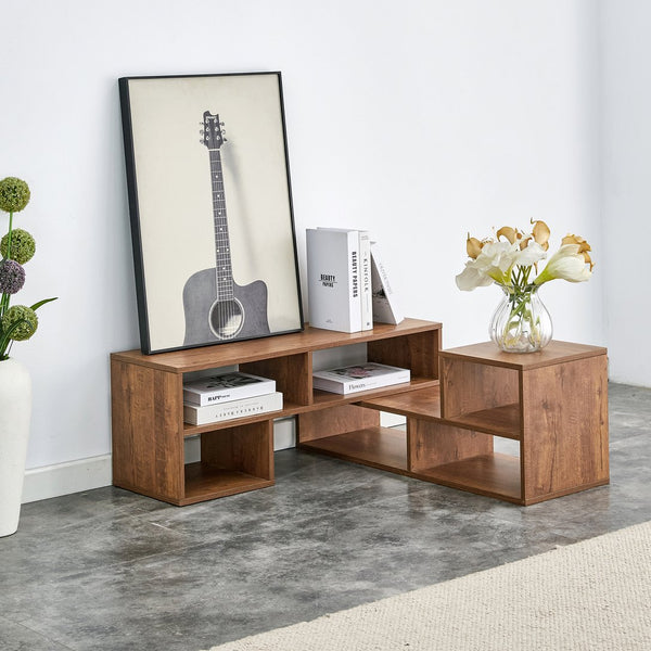 English Elm 2 Cube TV Stand with Modular L-Shaped Design, Adjustable 47–70" Length, Six Open Shelves, Durable MDF Walnut W3226P279110