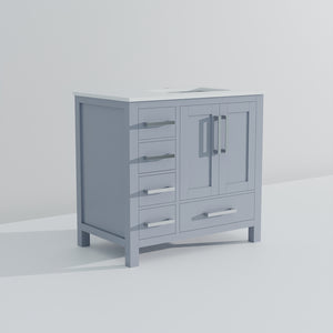 English Elm Dark Grey 36 in Bath Vanity with White Quartz Top, Solid Wood Frame, Soft-Close Drawers & Shelf B2731P258831