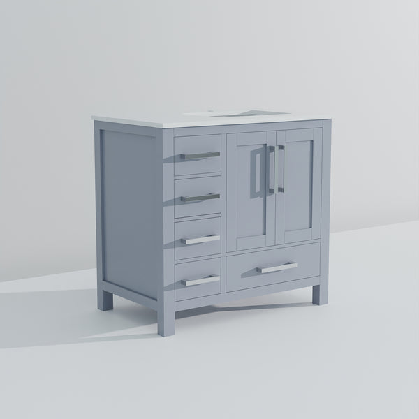 English Elm Dark Grey 36 in Bath Vanity with White Quartz Top, Solid Wood Frame, Soft-Close Drawers & Shelf B2731P258831