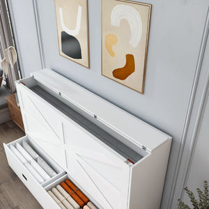 English Elm 57 Inch Murphy Bed Cabinet with Storage Drawers Charging Station and Rolling Casters White W509S00155