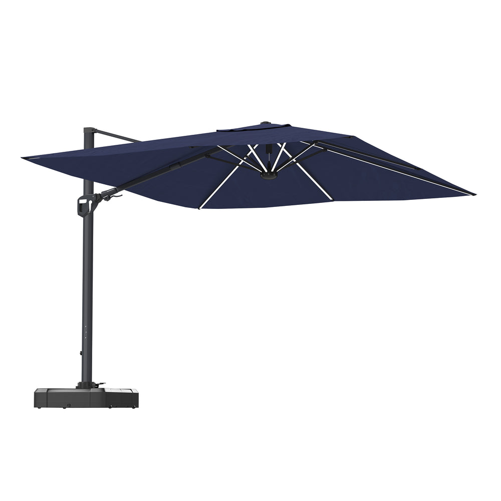 English Elm 11FT Square Cantilever Patio Umbrella with LED Light, UPF50+ 280g Solution-Dyed Fabric, Rust-Resistent Frame Blue 108.27 L x 16.54 W x 6.69 H T3609P352401