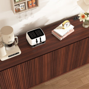 English Elm Black Fluted Wave Door Media Console with Built-in Power Outlet and Adjustable Shelving Walnut W409P452058