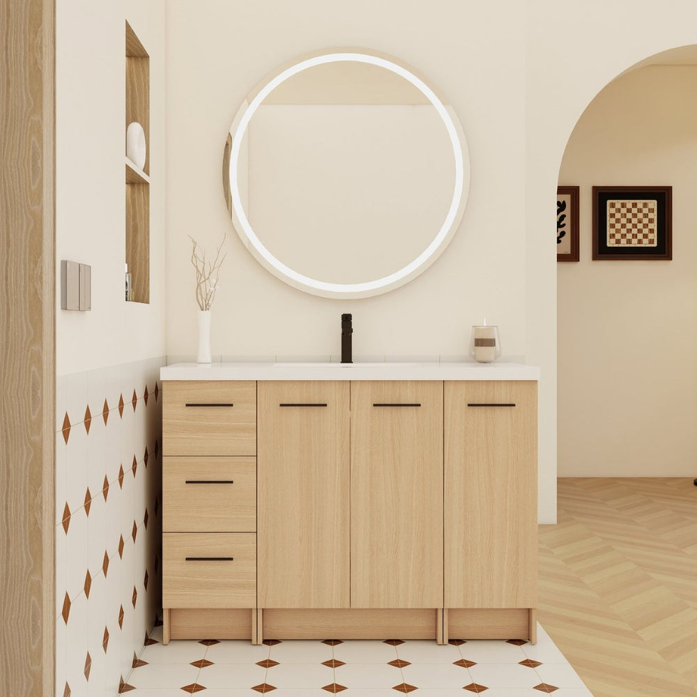 English Elm 48" Light Oak Wall Mounted Bathroom Vanity Modular Cabinet with Gel Coat Sink Top W3450S00110