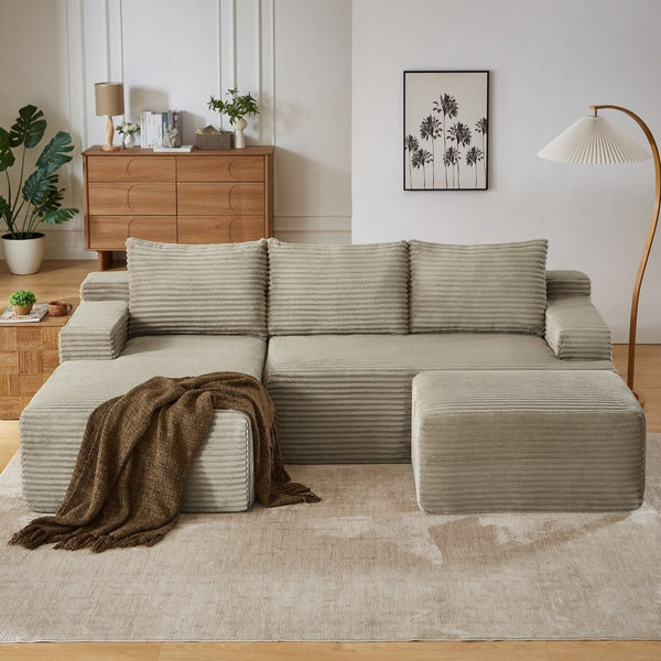 English Elm U-shaped Cloud Sectional Corduroy Deep Seat Modular Sofa for Living Room Lounge W2339S00110