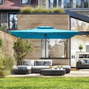 English Elm 9'x 11' Rectangle Cantilever Umbrella with Reinforced 9-Rib Frame, 360° Pedal Rotation, Tilt Adjustment Lake Blue W1859P337789
