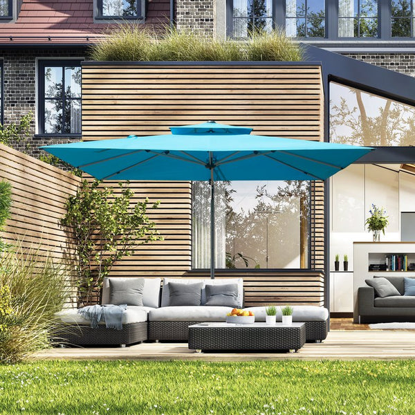 English Elm 9'x 11' Rectangle Cantilever Umbrella with Reinforced 9-Rib Frame, 360° Pedal Rotation, Tilt Adjustment Lake Blue W1859P337789