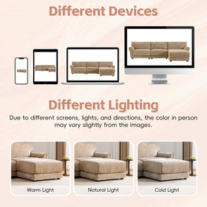 English Elm 110" Modular Sectional Sofa with Extra-Wide Chenille Seats, USB & Type-C Charging Ports, Ottoman, High-Density Foam Comfort khaki N723S7038D