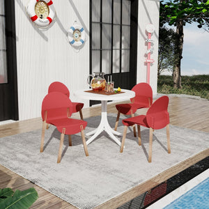 English Elm Summer 5 Piece Round Dining Set Polypropylene Stackable Chairs Oak Legs Modern Style Crimson Red,White W3450S00038