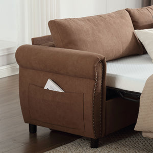 English Elm U_Style Convertible Sofa Bed Sleeper with Thick Foam & Pocket Springs, Space-Saving Dual Use Lounge khaki W2705S00013