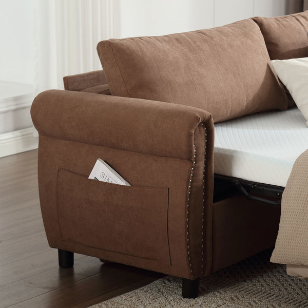 English Elm U_Style Convertible Sofa Bed Sleeper with Thick Foam & Pocket Springs, Space-Saving Dual Use Lounge khaki W2705S00013